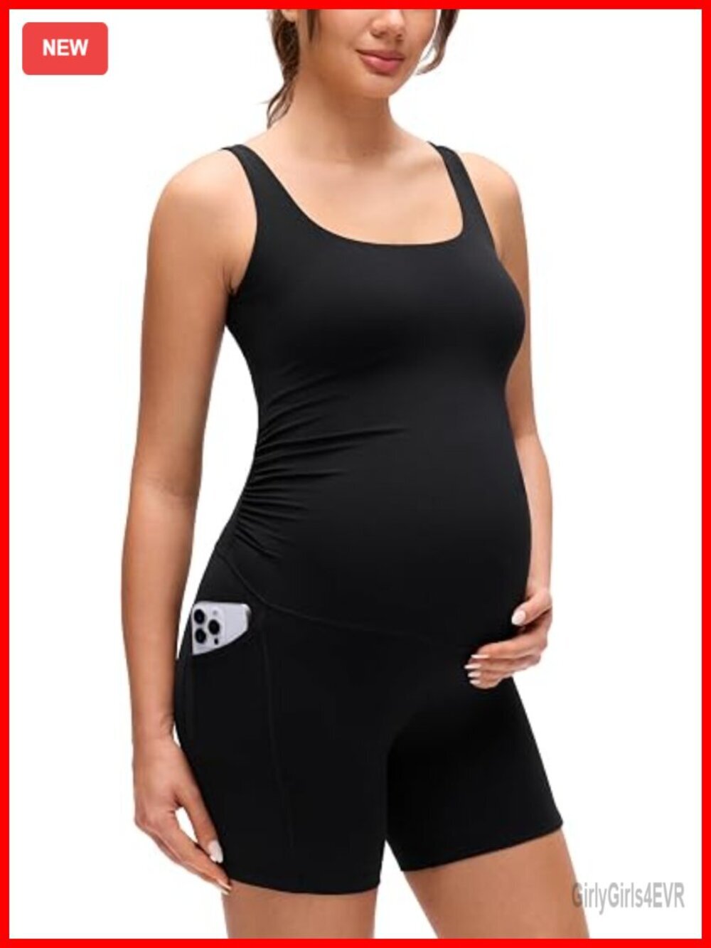 Butterluxe Maternity Workout Romper Pockets - U Neck Sleeveless Shorts Jumpsuit